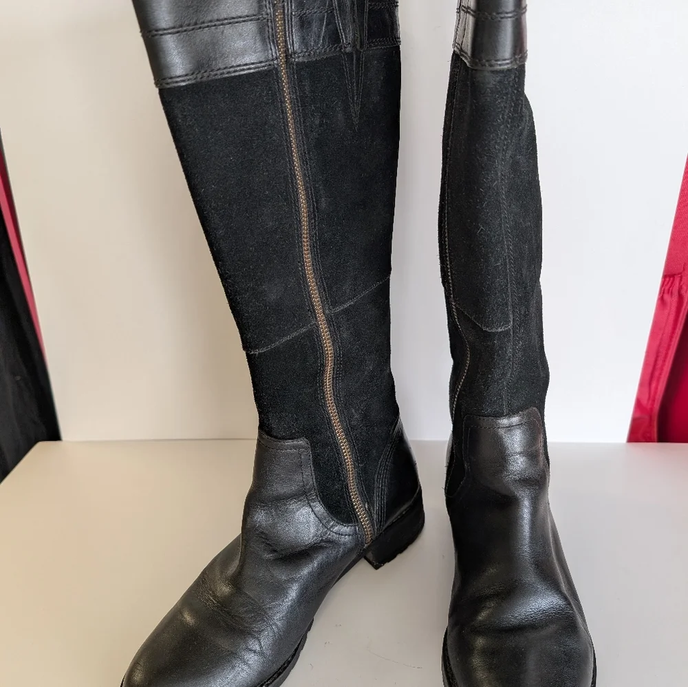 Timberland Black Suede Over the Knee Flate Boots With Side Zipper Size 7.5